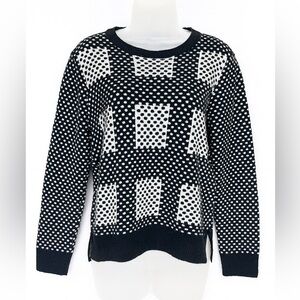 Country Road Wool Blend cashmere angora Geometric Knit Sweater Black & White/M